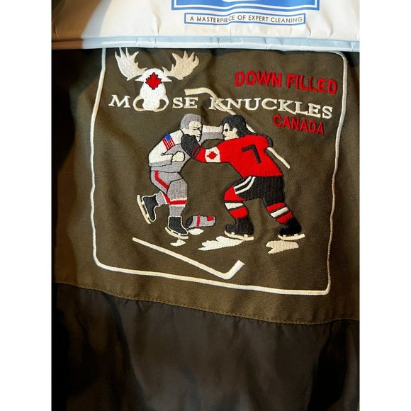 Moose Knuckle Down Filled Canada Men's Khaki Parka Hooded Coat Size XL - Picture 15 of 16